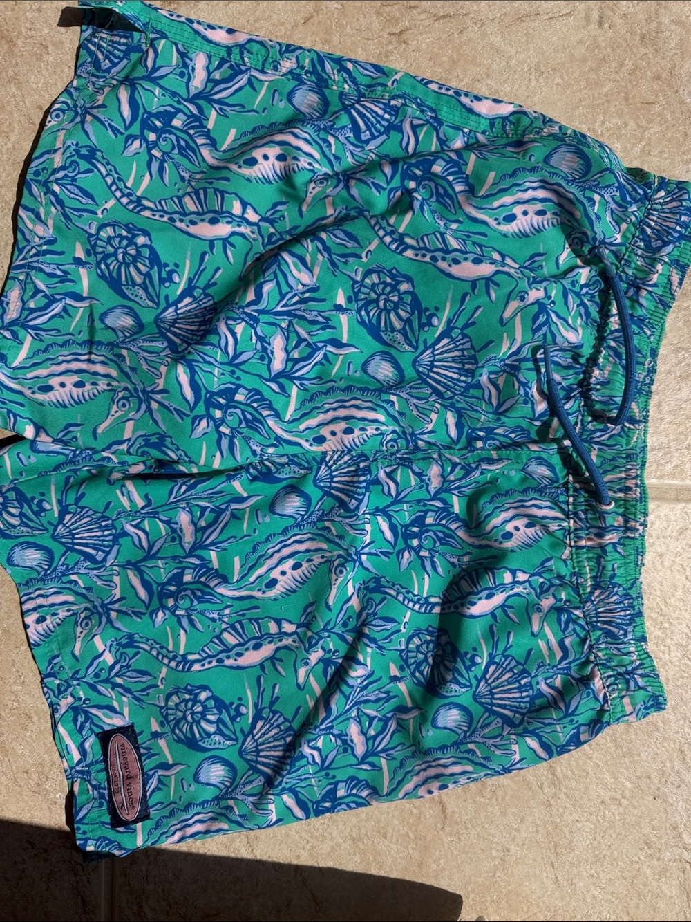 Vineyard Vines Kids Sea Life Swim Trunks in Green, Blue, Pink M